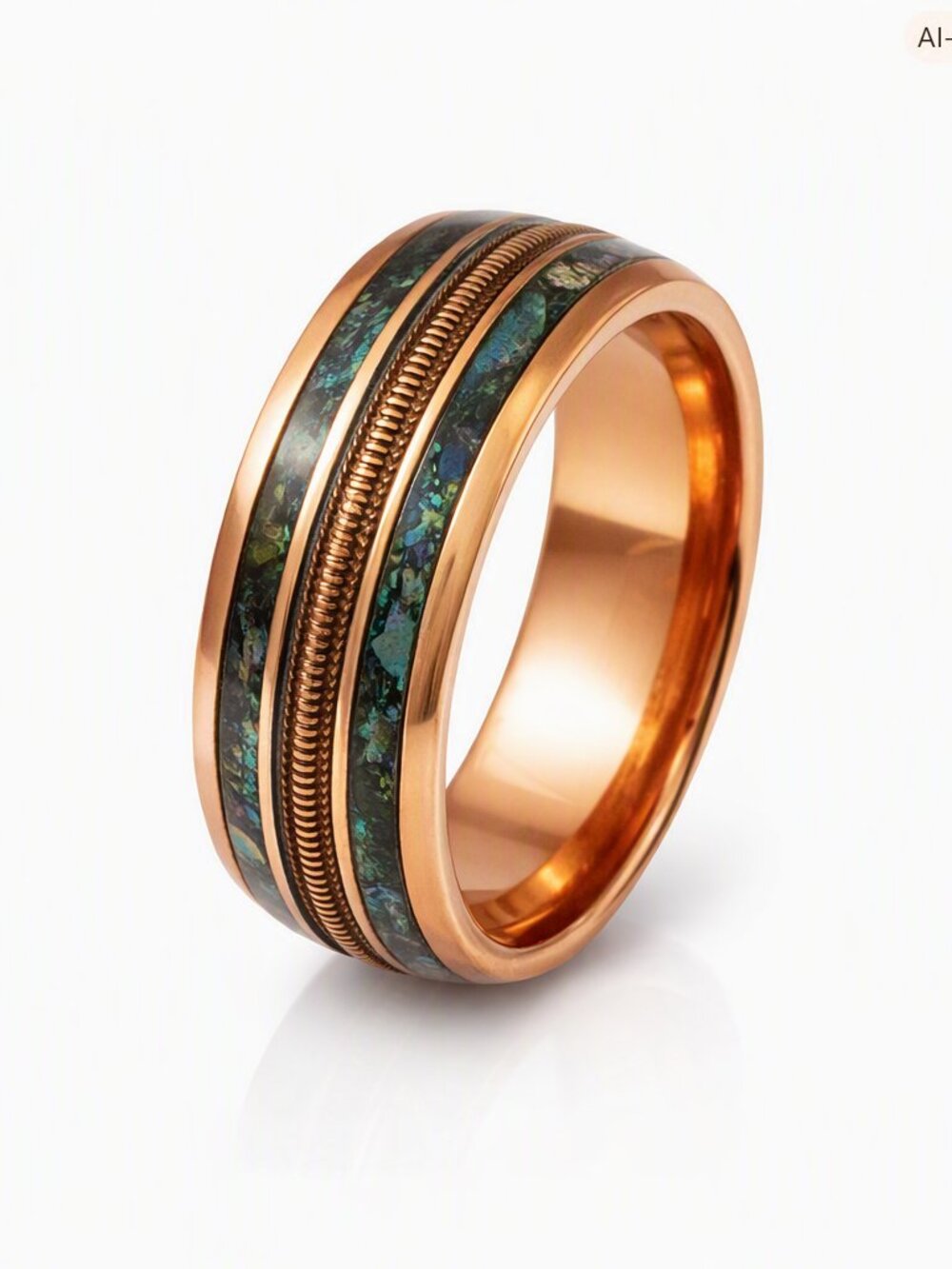 Size 11 Rose Gold Stainless Steel Wedding Band – Iridescent Inlay